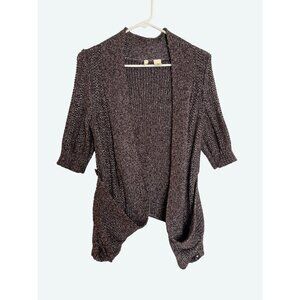 Moth Drape Waterfall Open Front Short Sleeve Cardigan Brown‎ Metallic S Anthro